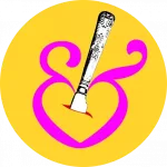 our circle logo in pink on a yellow background
